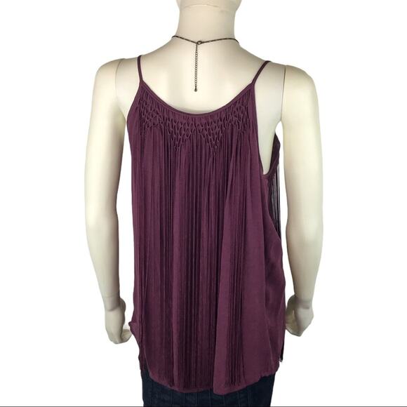 Joie Maroon Fringe Silk Blouse Chiffon Smocked Top - Picture 7 of 9